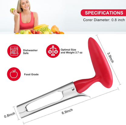 Premium Apple Corer Tool - Easy to Use and Clean Sturdy Core Remover with Sharp Serrature Stainless Steel Corers for Pear Fruits Ease(Red)