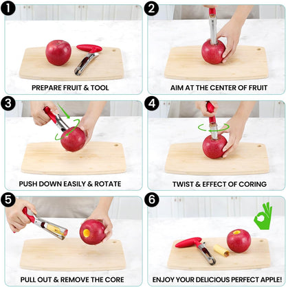 Premium Apple Corer Tool - Easy to Use and Clean Sturdy Core Remover with Sharp Serrature Stainless Steel Corers for Pear Fruits Ease(Red)